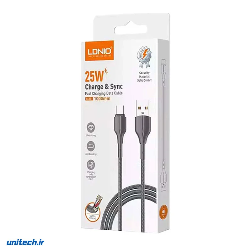 کابل تایپ سی فست شارژ 25 وات الدینیو LS851 طول 1 متر1